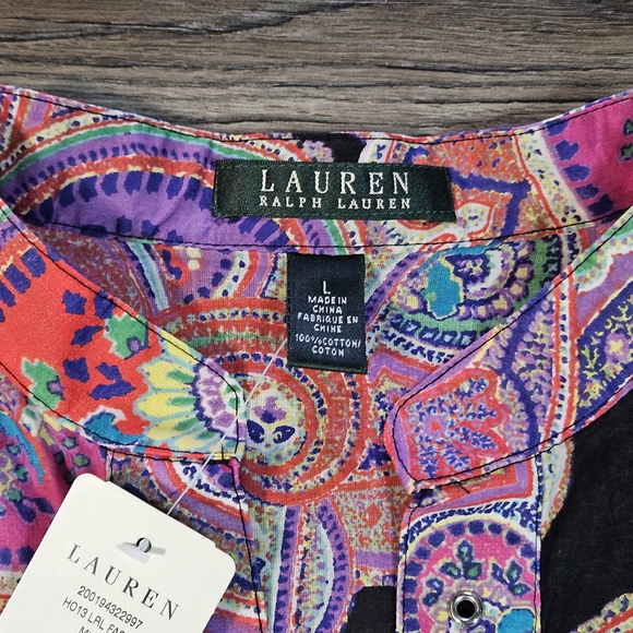 Lauren Ralph Lauren Paisley Long Sleeve Button Down Blouse - Picture 8 of 14